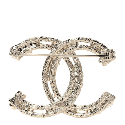 Chanel Metal Crystal Camellia CC Brooch Light Gold 3 of 5