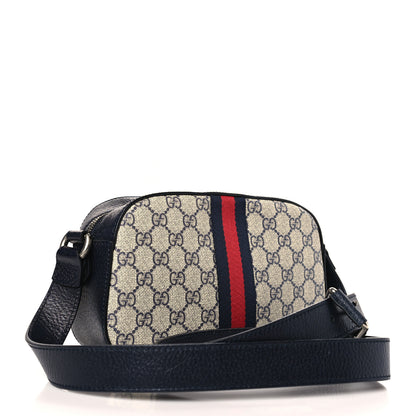 Gucci GG Supreme Monogram Textured Dollar Calfskin Web Small Ophidia Camera Bag Beige Blue 3 of 9