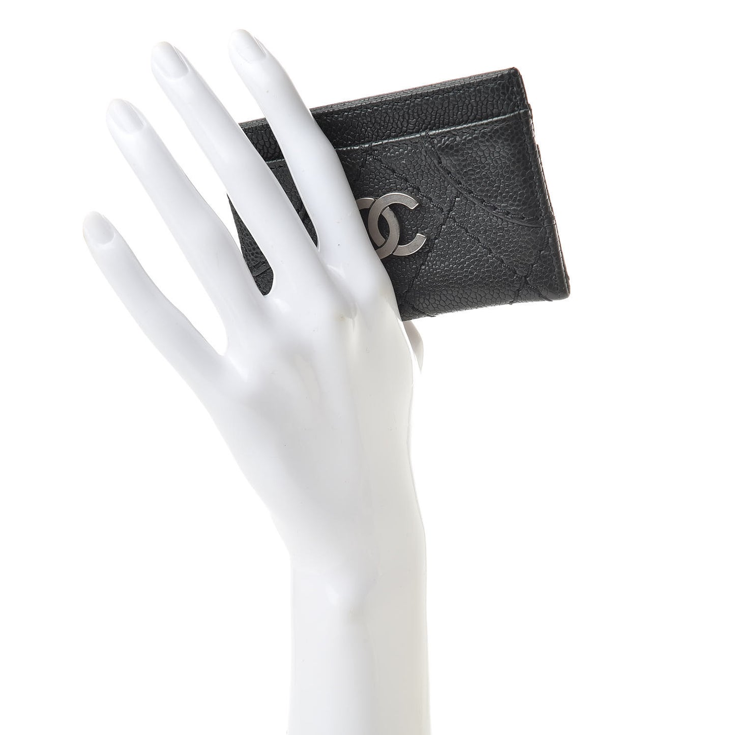 Caviar Quilted Stitched Card Holder Black