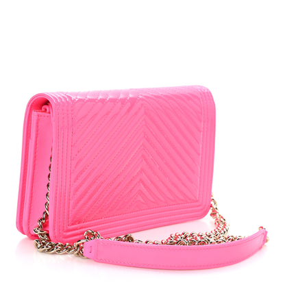 Chanel Patent Chevron Quilted Boy Wallet On Chain WOC Rose Pink 3 of 13