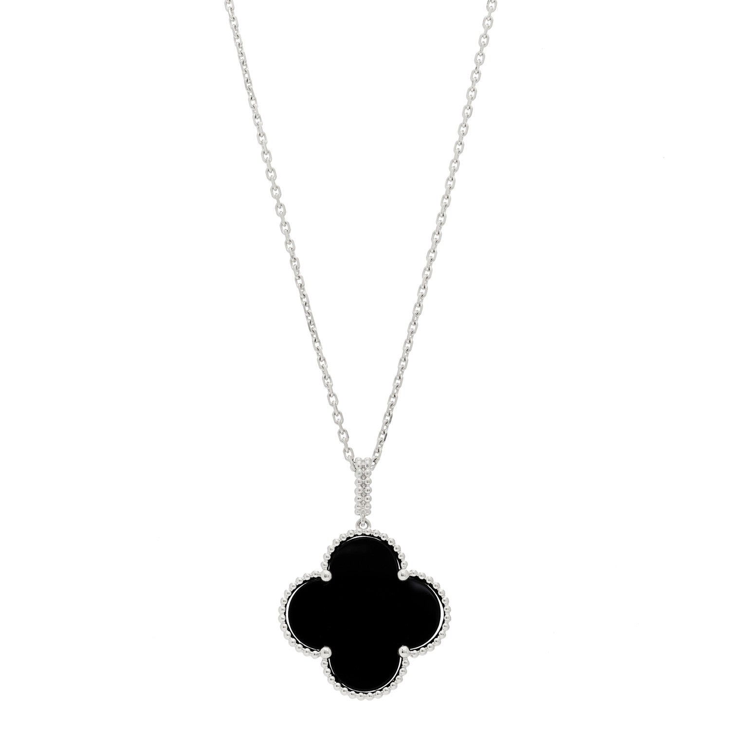 Van Cleef & Arpels 18K White Gold Black Onyx Magic Alhambra Pendant Necklace 1 of 5