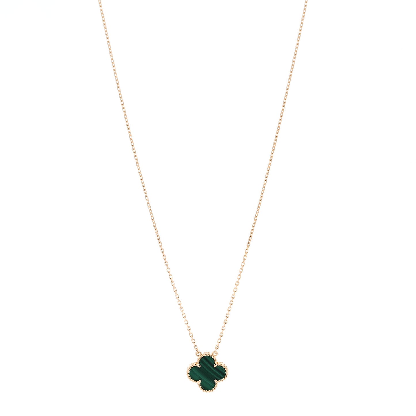 18K Yellow Gold Malachite Vintage Alhambra Pendant Necklace