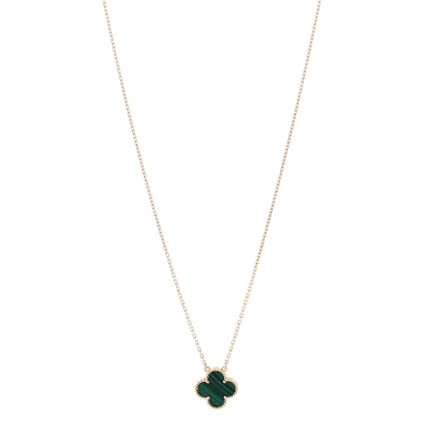 Van Cleef & Arpels 18K Yellow Gold Malachite Vintage Alhambra Pendant Necklace 1 of 5