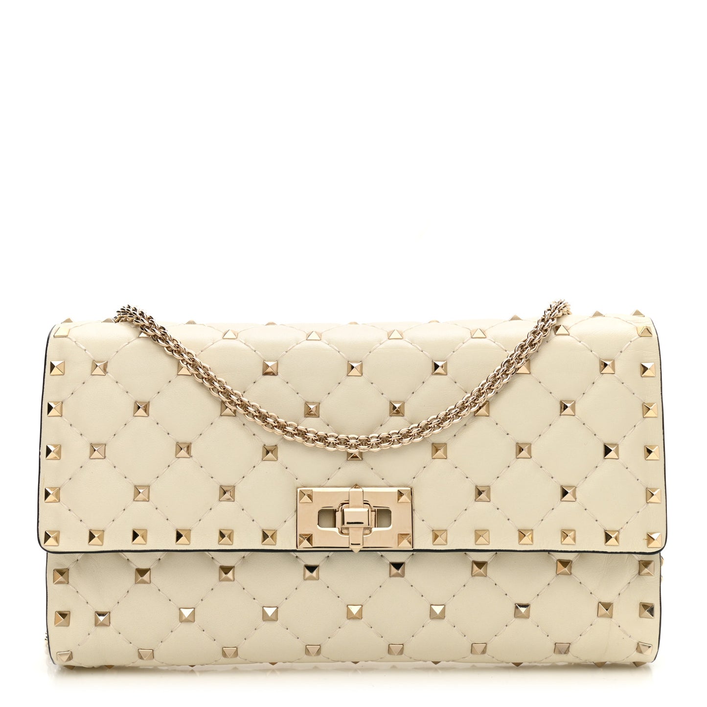 Nappa Rockstud Spike Wallet on Chain Light Ivory