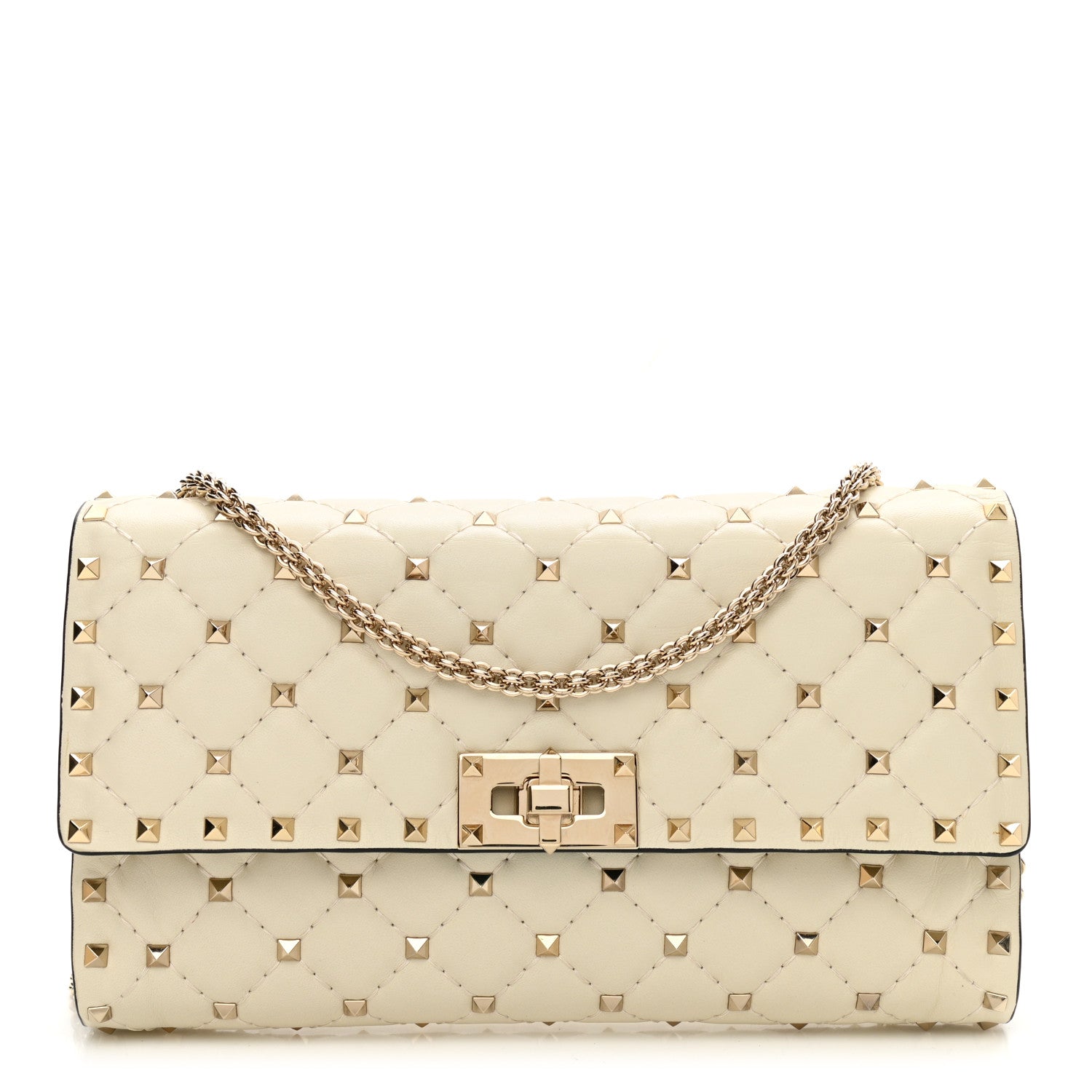Valentino Garavani Nappa Rockstud Spike Wallet on Chain Light Ivory 1 of 11