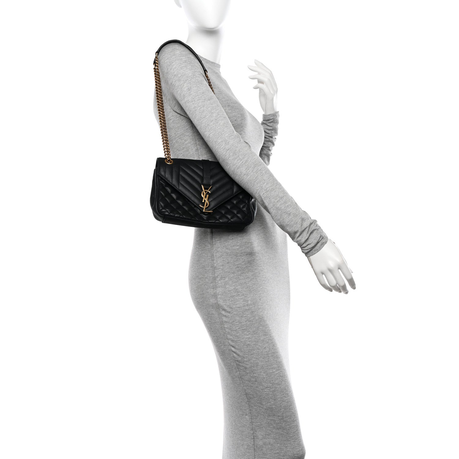 Saint Laurent Calfskin Mixed Matelasse Triquilt Small Monogram Satchel Black 2 of 14