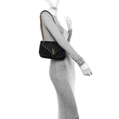 Saint Laurent Calfskin Mixed Matelasse Triquilt Small Monogram Satchel Black 2 of 14