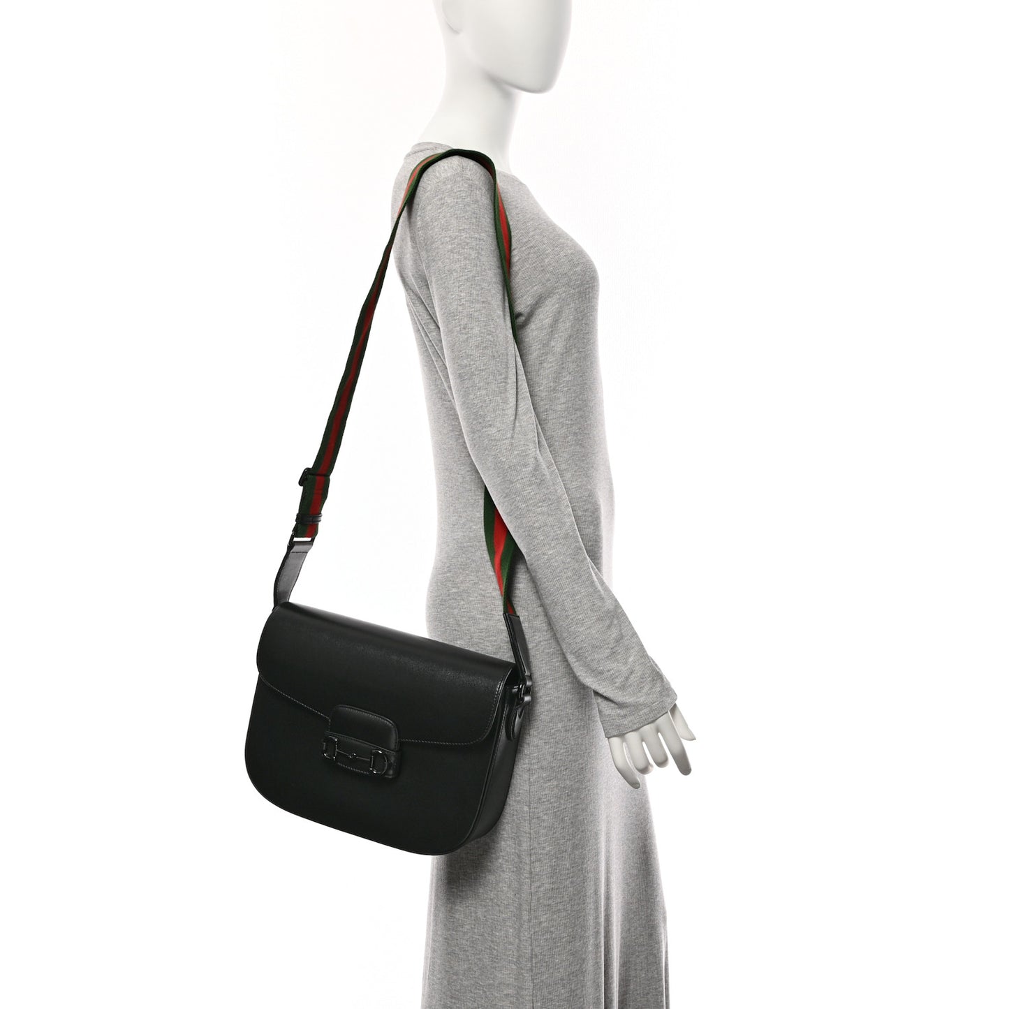 Azalea Calfskin Web Monochrome Horsebit 1955 Shoulder Bag Black