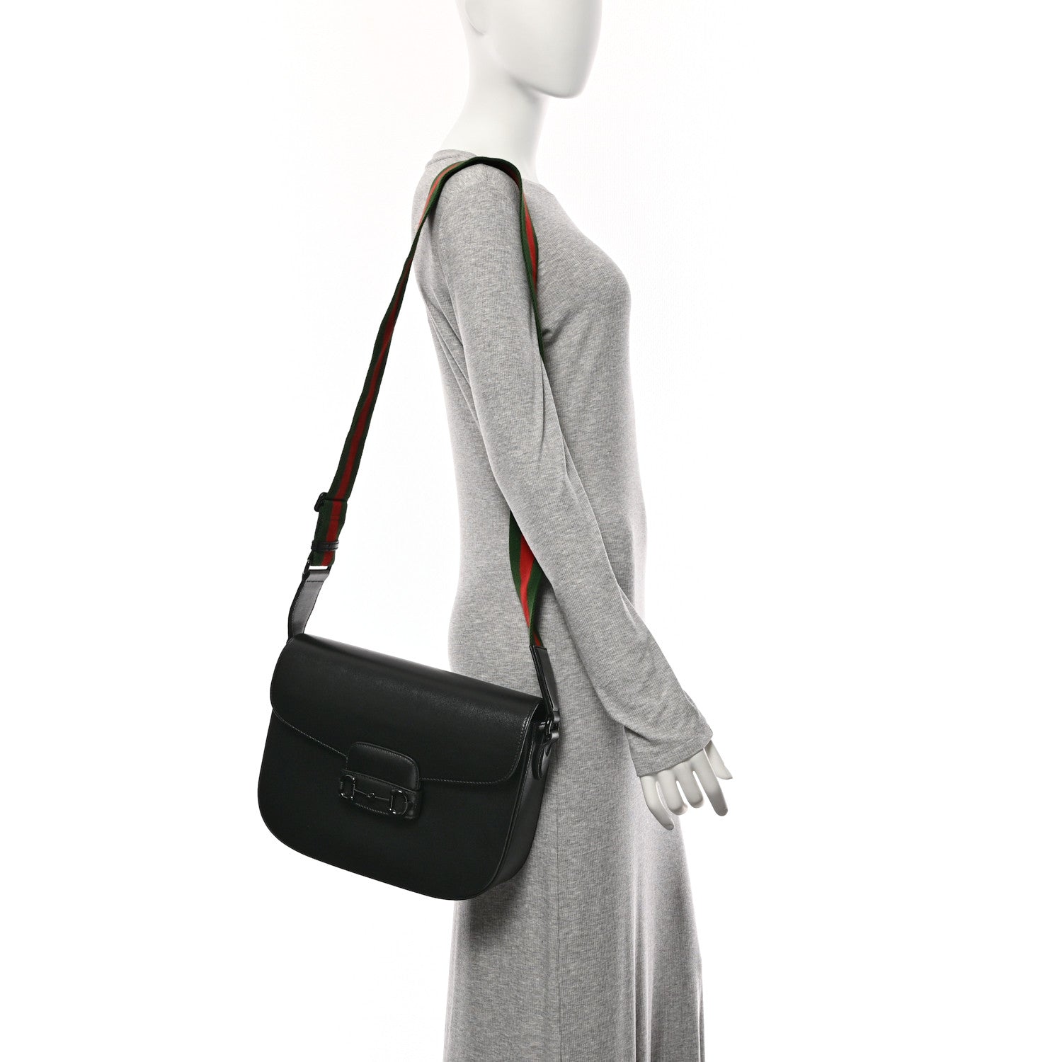 Gucci Azalea Calfskin Web Monochrome Horsebit 1955 Shoulder Bag Black 2 of 10