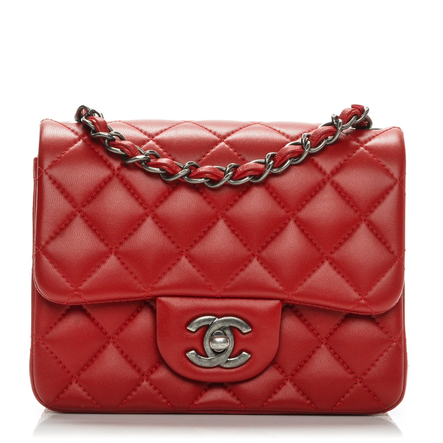 Lambskin Quilted Mini Square Flap Red