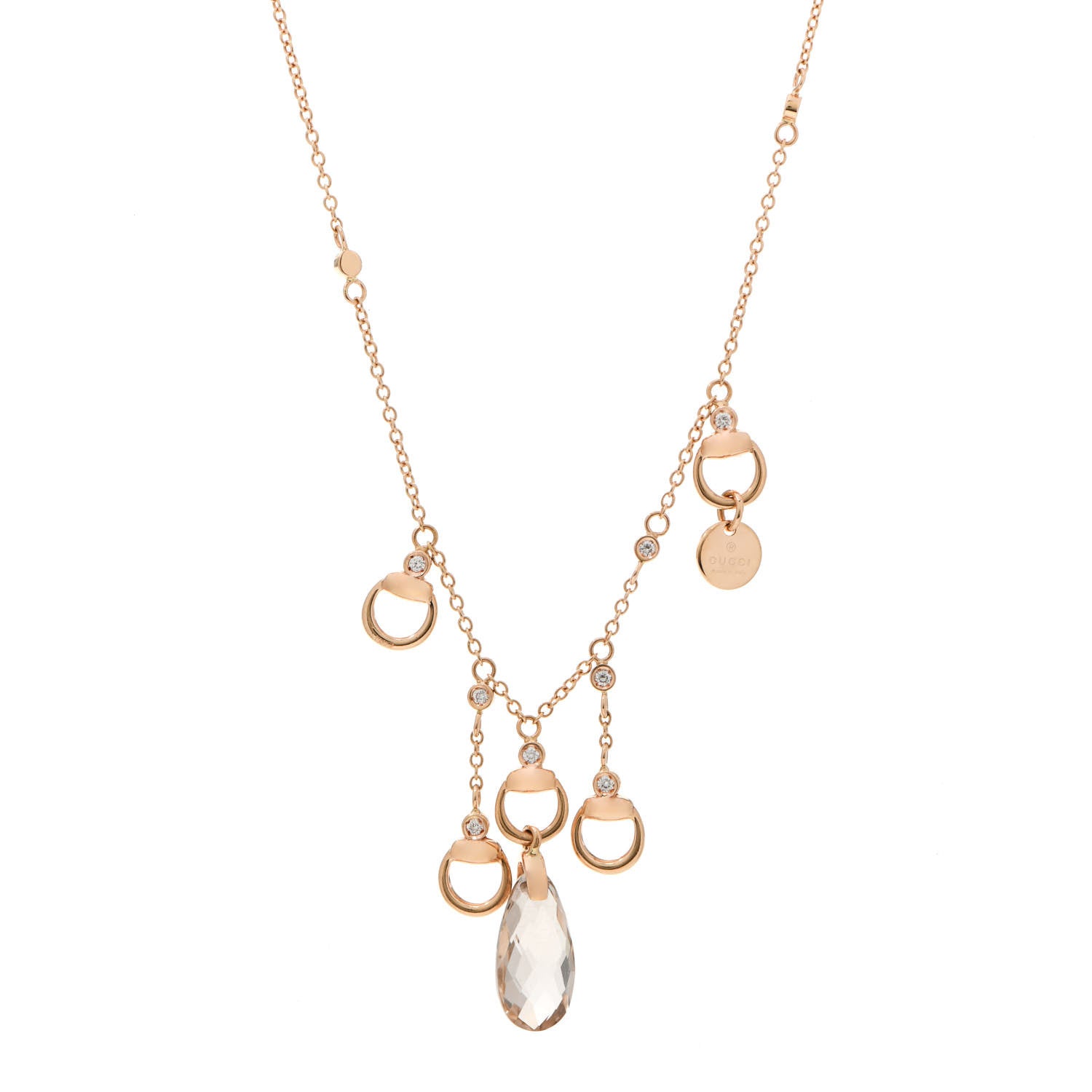 Gucci 18K Rose Gold Diamond Topaz Horsebit Necklace 1 of 6