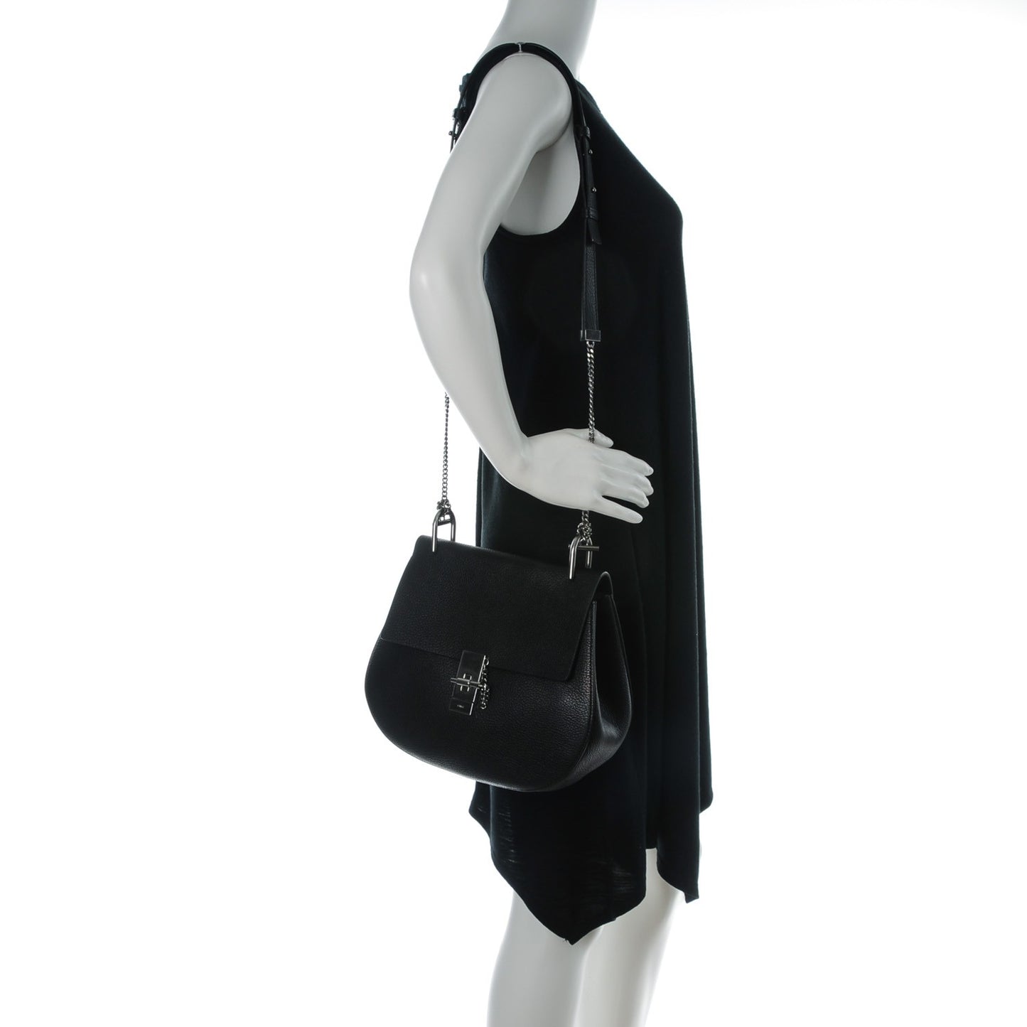 Grained Lambskin Medium Drew Shoulder Bag Black