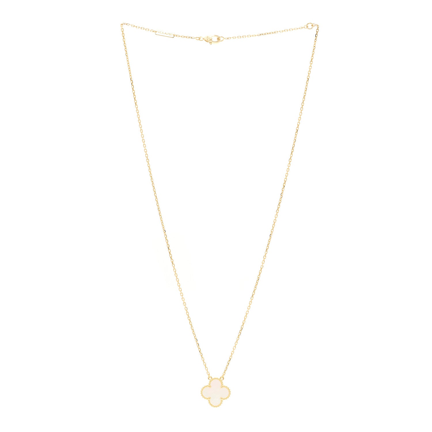 Van Cleef & Arpels 18K Yellow Gold Mother of Pearl Vintage Alhambra Pendant Necklace 3 of 6
