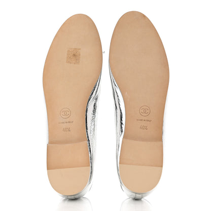 Chanel Metallic Aged Calfskin Cap Toe CC Ballerina Flats 40.5 Silver 5 of 15