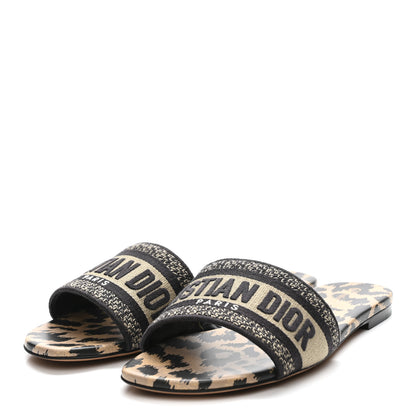 Christian Dior Canvas Mizza Embroidered Dway Mules Slide Sandals 37.5 Beige Multicolor 4 of 7