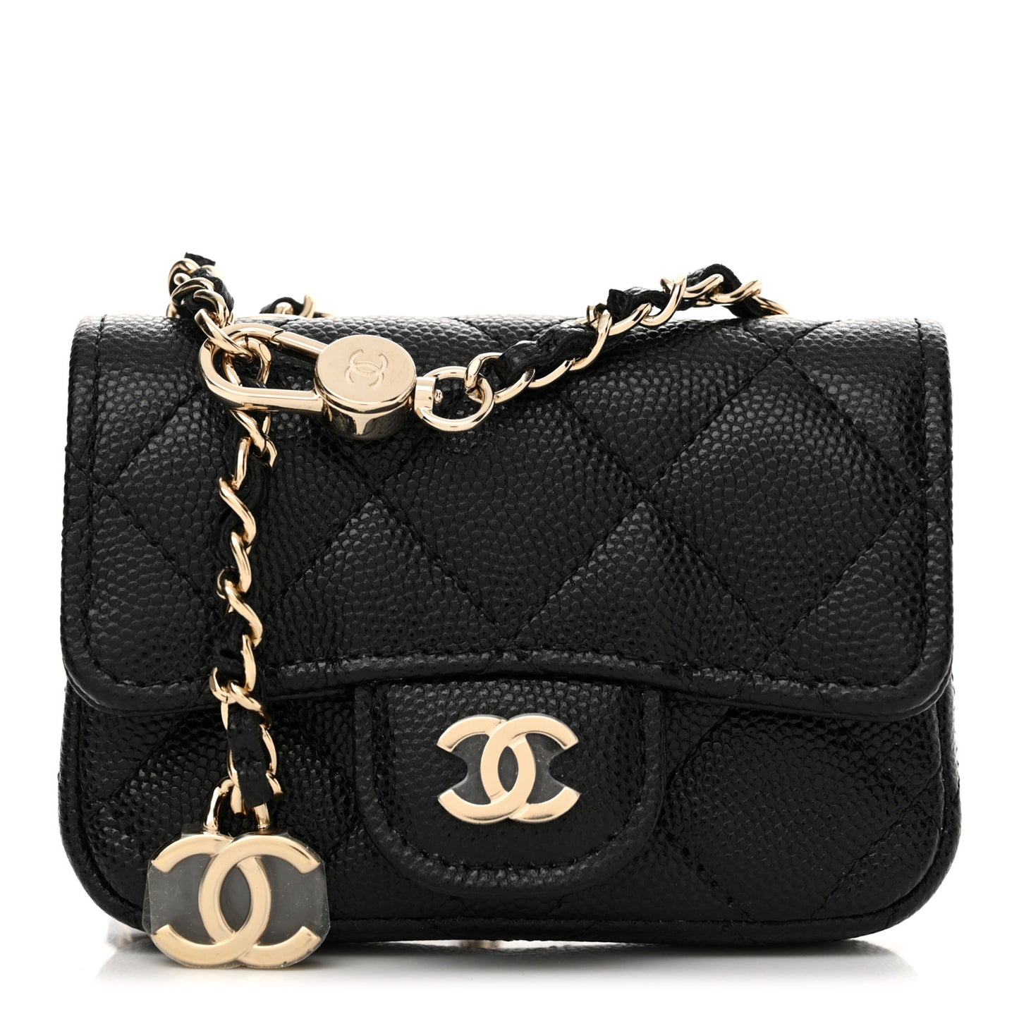 Caviar Quilted Mini Chain Belt Bag Black