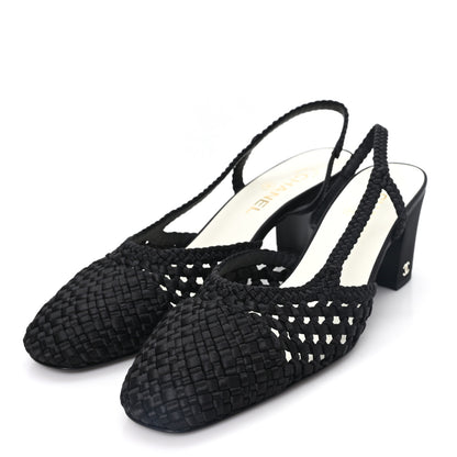 Chanel Satin Braided Slingback Pumps 40 Black 4 of 9