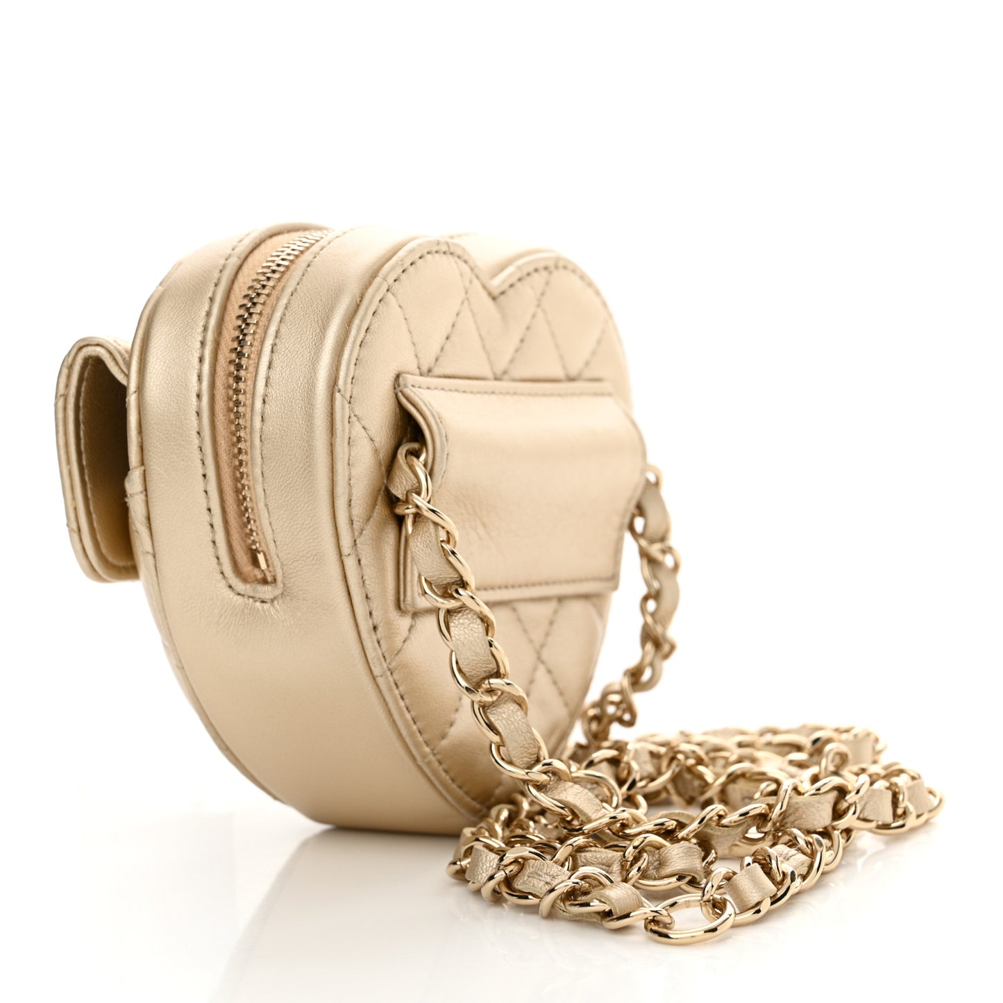 Metallic Lambskin Quilted CC In Love Heart Waist Belt Bag With Chain Gold