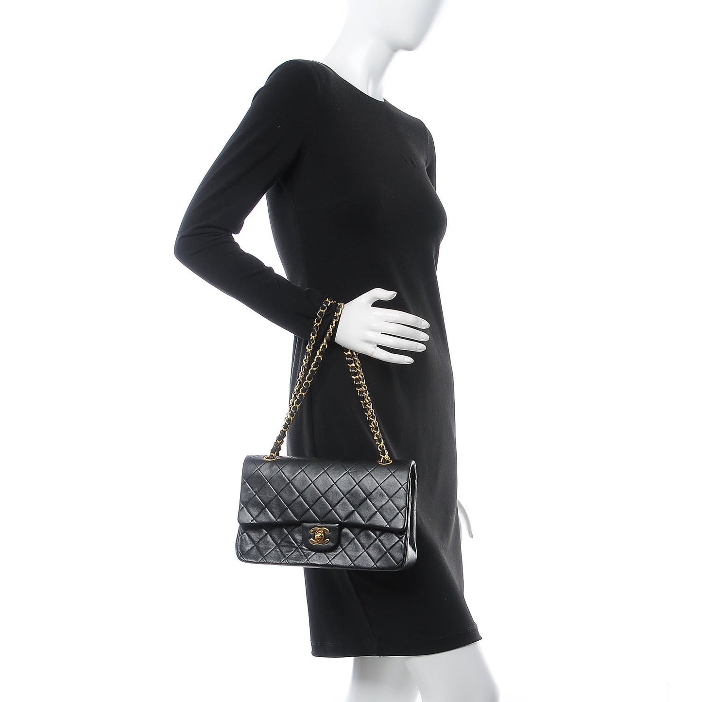 Lambskin Quilted Medium Double Flap Black
