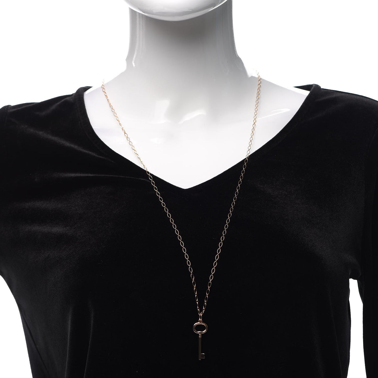 18K Rose Gold Small Oval Key Pendant Link Necklace