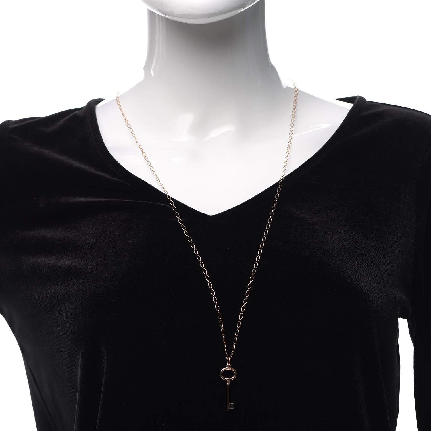 Tiffany 18K Rose Gold Small Oval Key Pendant Link Necklace 2 of 5