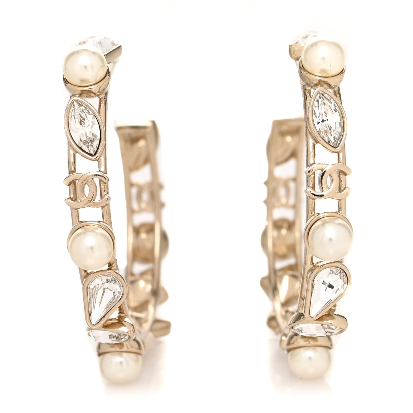 Glass Pearl Strass Snowfall Hoop Earrings Gold