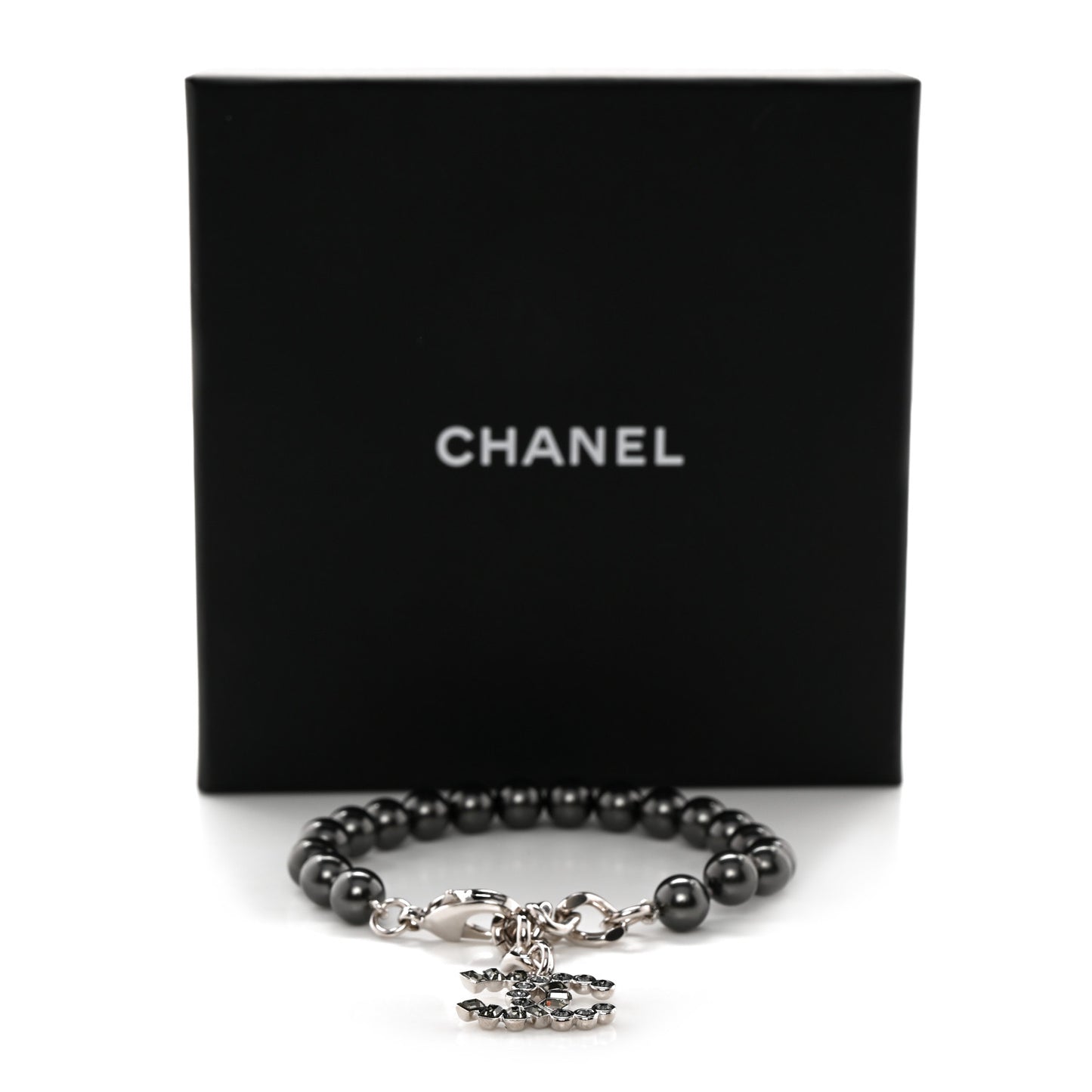 Pearl Baguette Crystal CC Bracelet Silver Grey