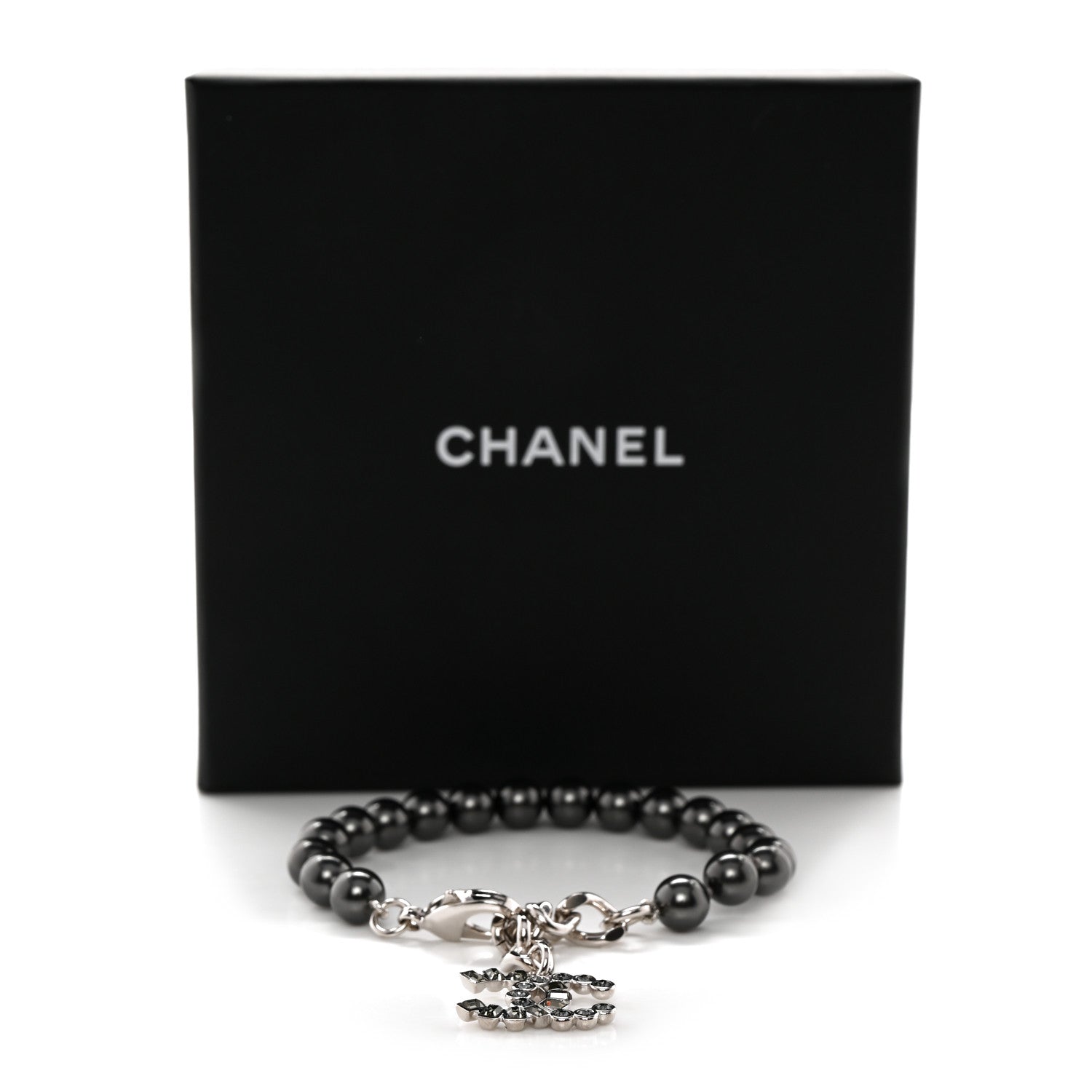 Chanel Pearl Baguette Crystal CC Bracelet Silver Grey 6 of 6