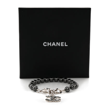 Chanel Pearl Baguette Crystal CC Bracelet Silver Grey 6 of 6