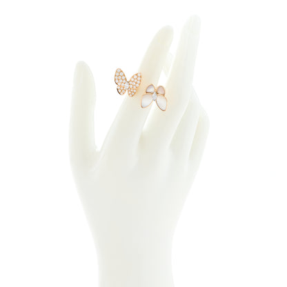 Van Cleef & Arpels 18K Rose Gold Diamond Mother of Pearl Two Butterfly Between The Finger Ring 49 4.75 2 of 6