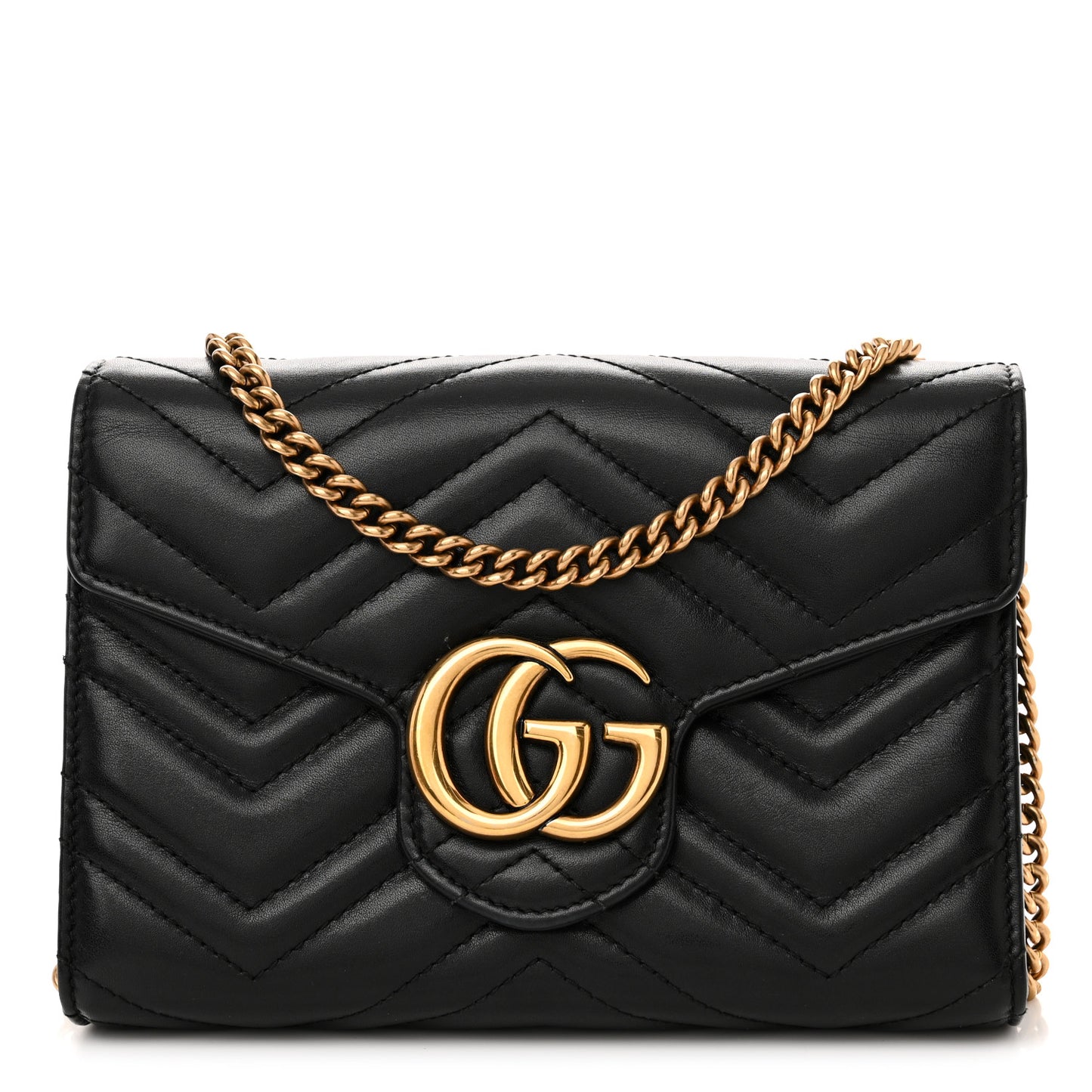 Calfskin Matelasse GG Marmont Chain Wallet Black