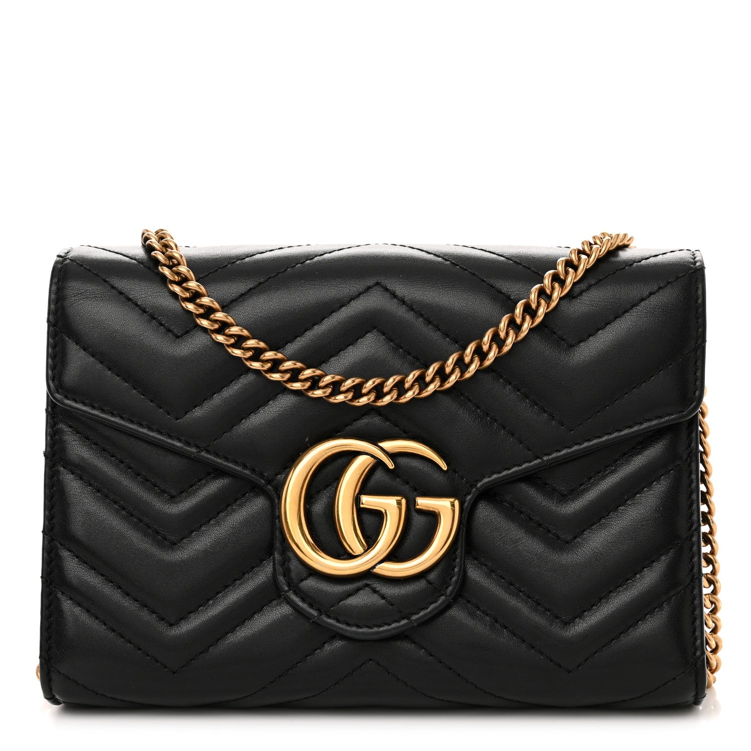 Gucci Calfskin Matelasse GG Marmont Chain Wallet Black 1 of 15