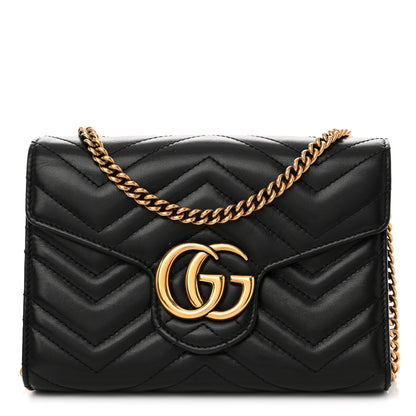Gucci Calfskin Matelasse GG Marmont Chain Wallet Black 1 of 15