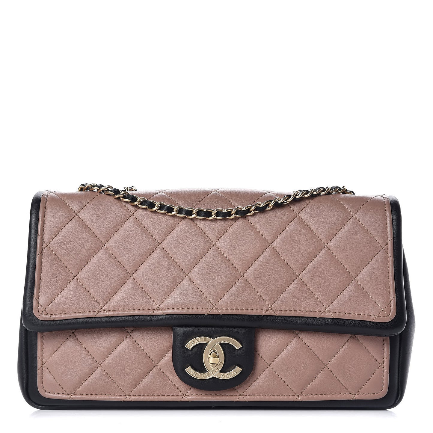 Calfskin Quilted Medium Graphic Flap Beige Black