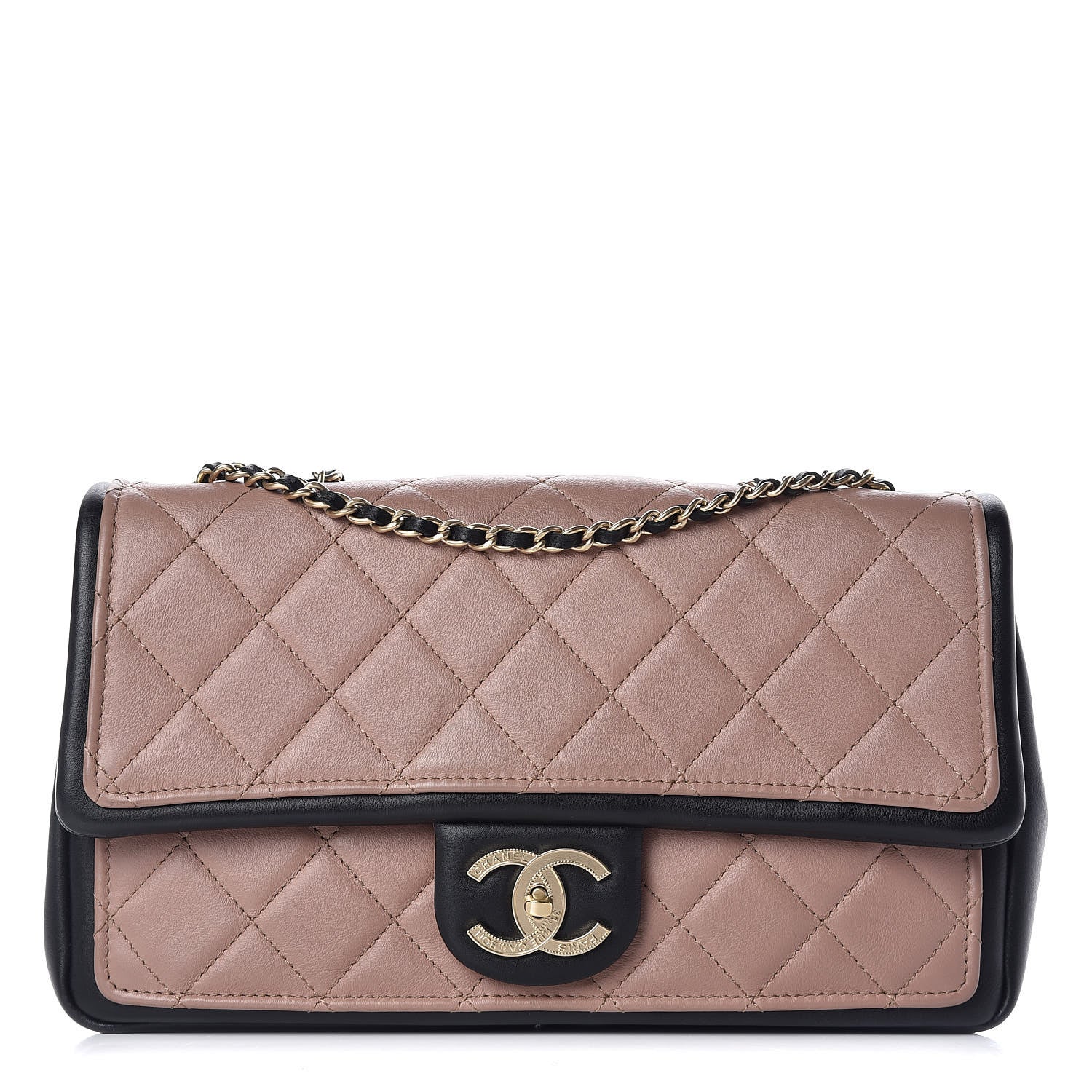 Chanel Calfskin Quilted Medium Graphic Flap Beige Black 1 of 9