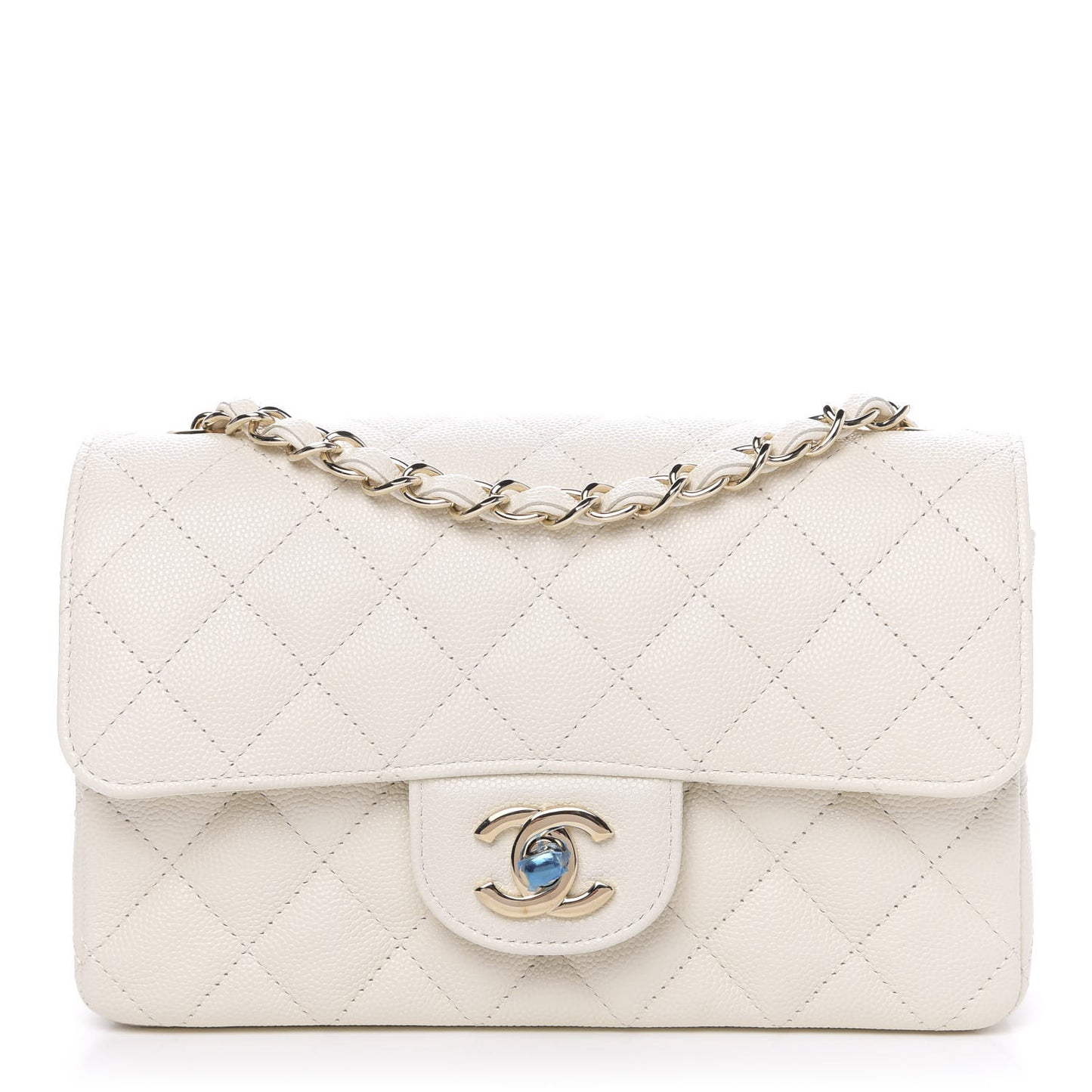 Caviar Quilted Mini Rectangular Flap Ivory