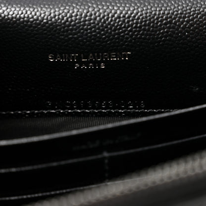 Saint Laurent Grain De Poudre Matelasse Chevron Monogram Monochrome Envelope Chain Wallet Black 7 of 12