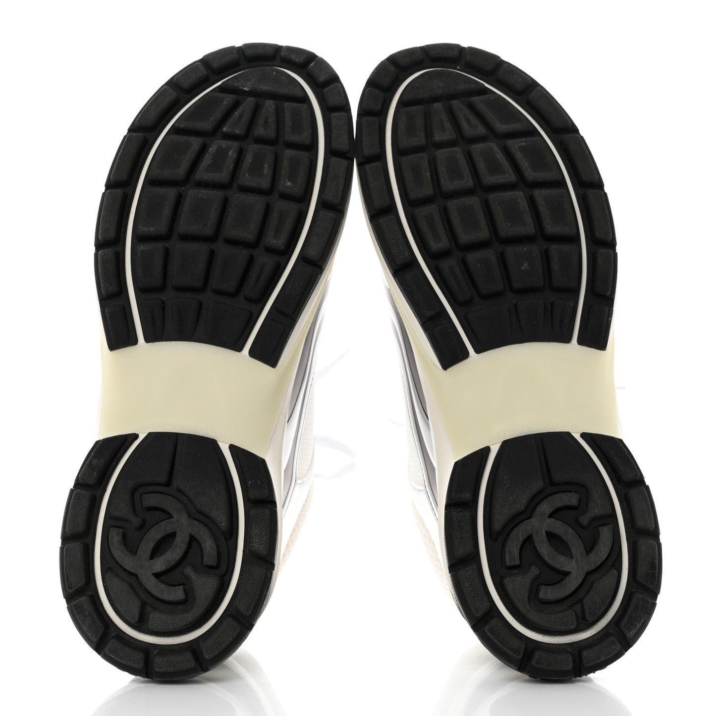 Fabric Laminated Calfskin Stretch CC Sneakers 41 White Silver