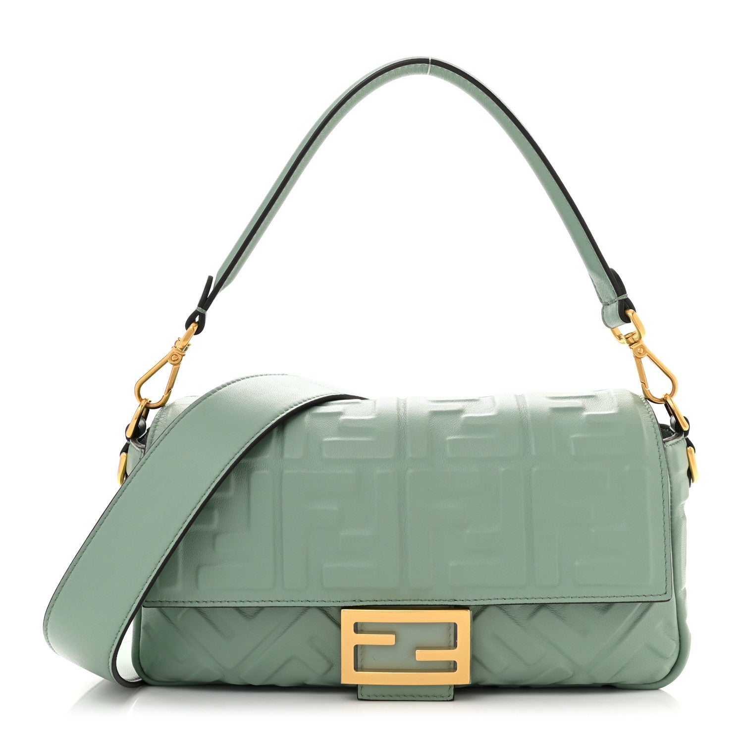 Fendi Nappa FF 1974 Embossed Baguette Menta 1 of 10