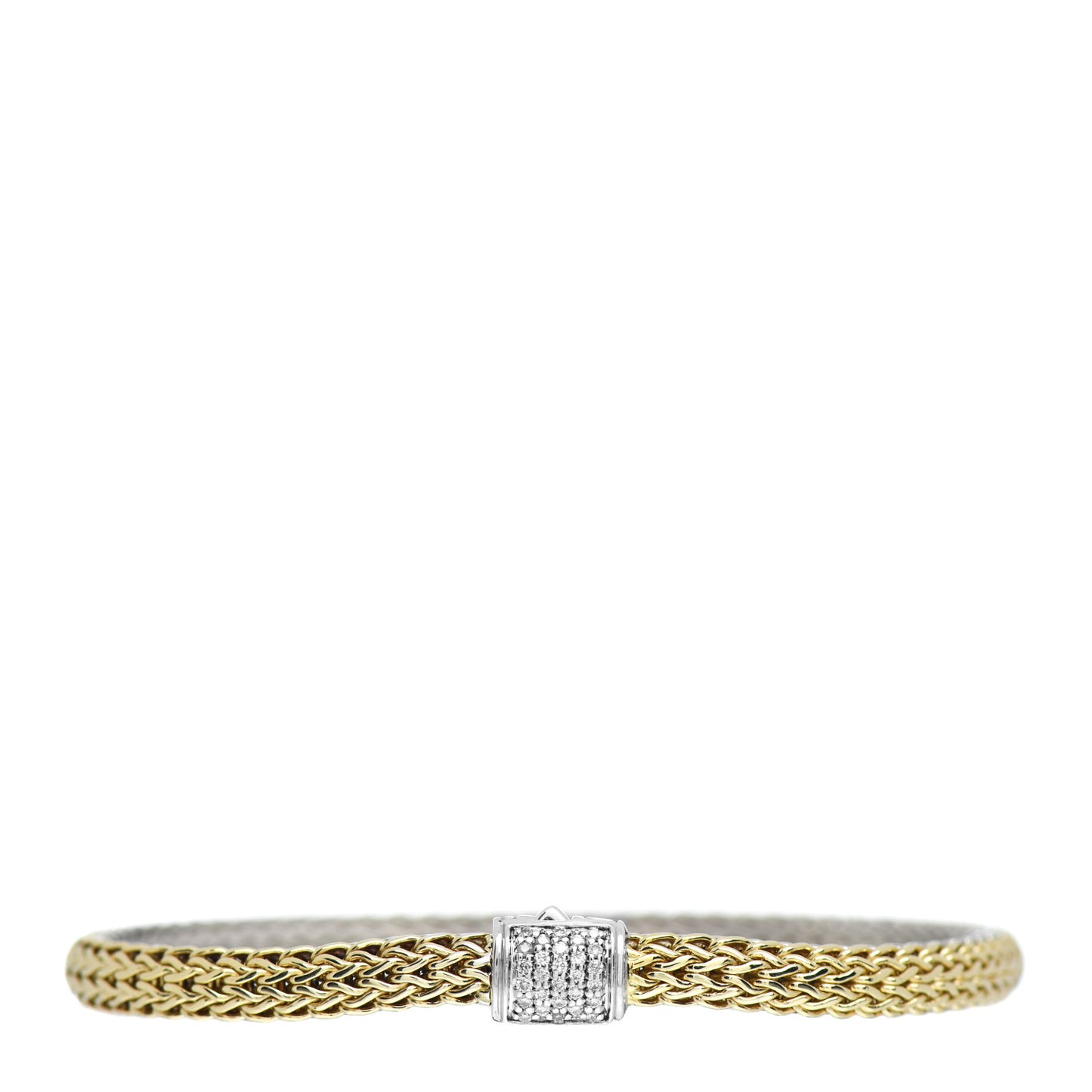 Sterling Silver 18K Yellow Gold Diamond 5mm Classic Chain Reversible Bracelet