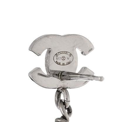 Chanel Crystal Pearl CC Drop Earrings Silver Pearly White 4 of 5