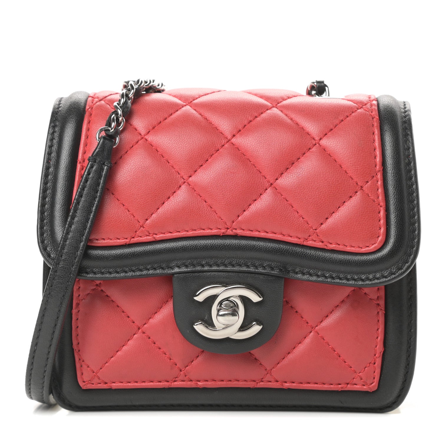 Chanel Lambskin Quilted Mini Graphic Flap Bag Red Black White 1 of 16