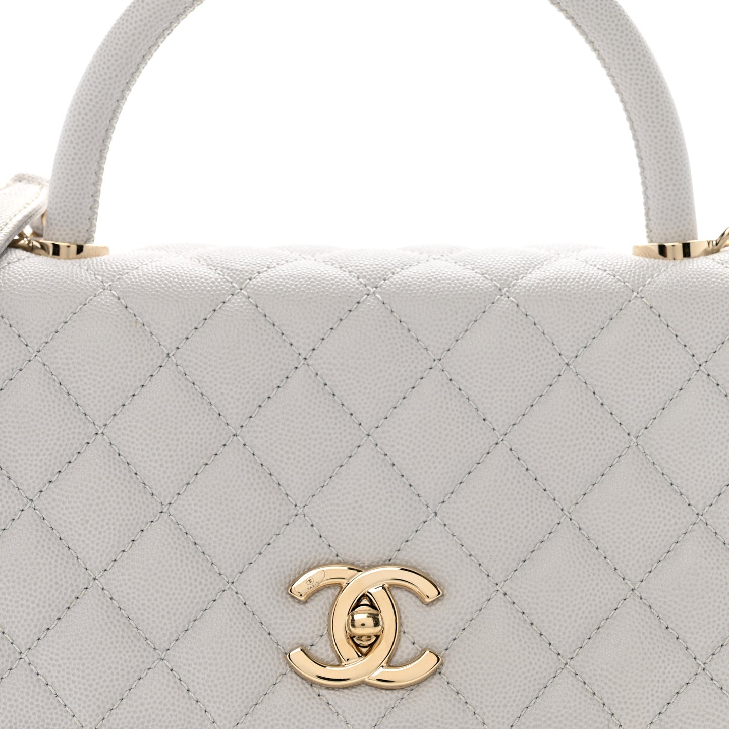 Caviar Quilted Small Coco Handle Flap Light Grey