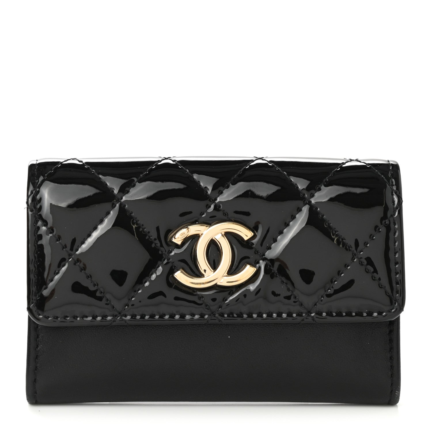 Chanel Patent Calfskin Quilted Flap Card Holder Black 1 of 8