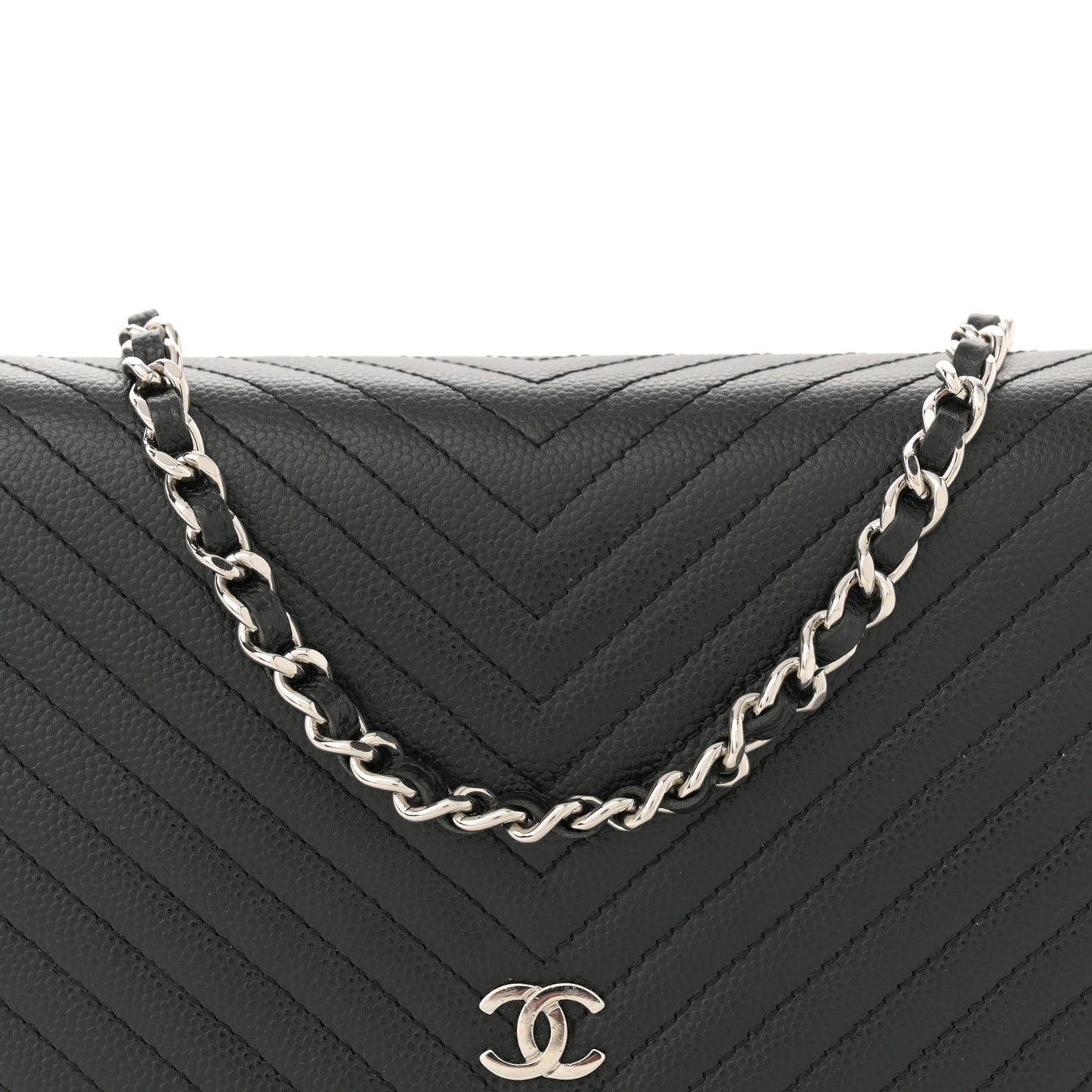 Caviar Chevron Quilted Wallet On Chain WOC Black