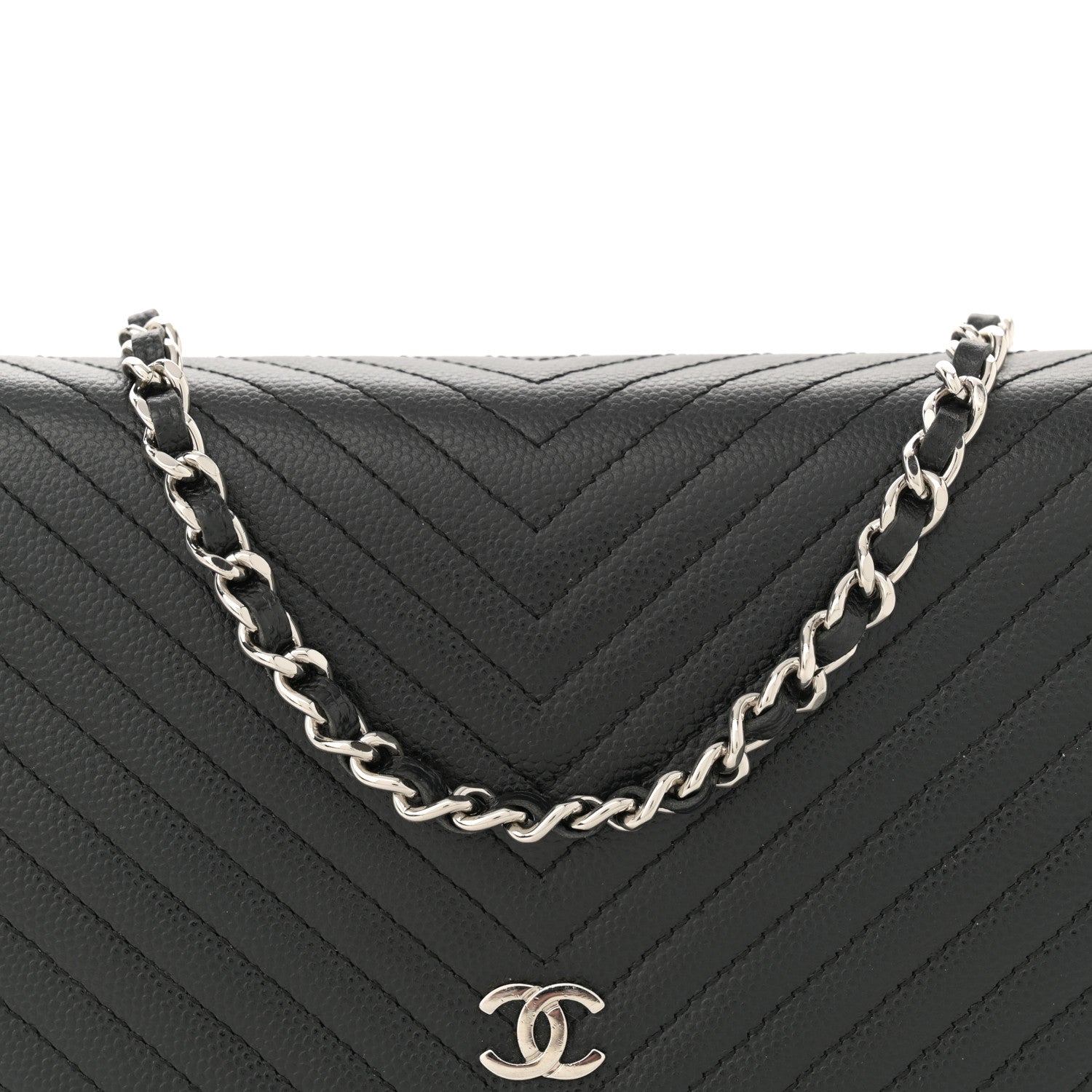 Chanel Caviar Chevron Quilted Wallet On Chain WOC Black 8 of 11