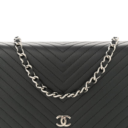 Chanel Caviar Chevron Quilted Wallet On Chain WOC Black 8 of 11