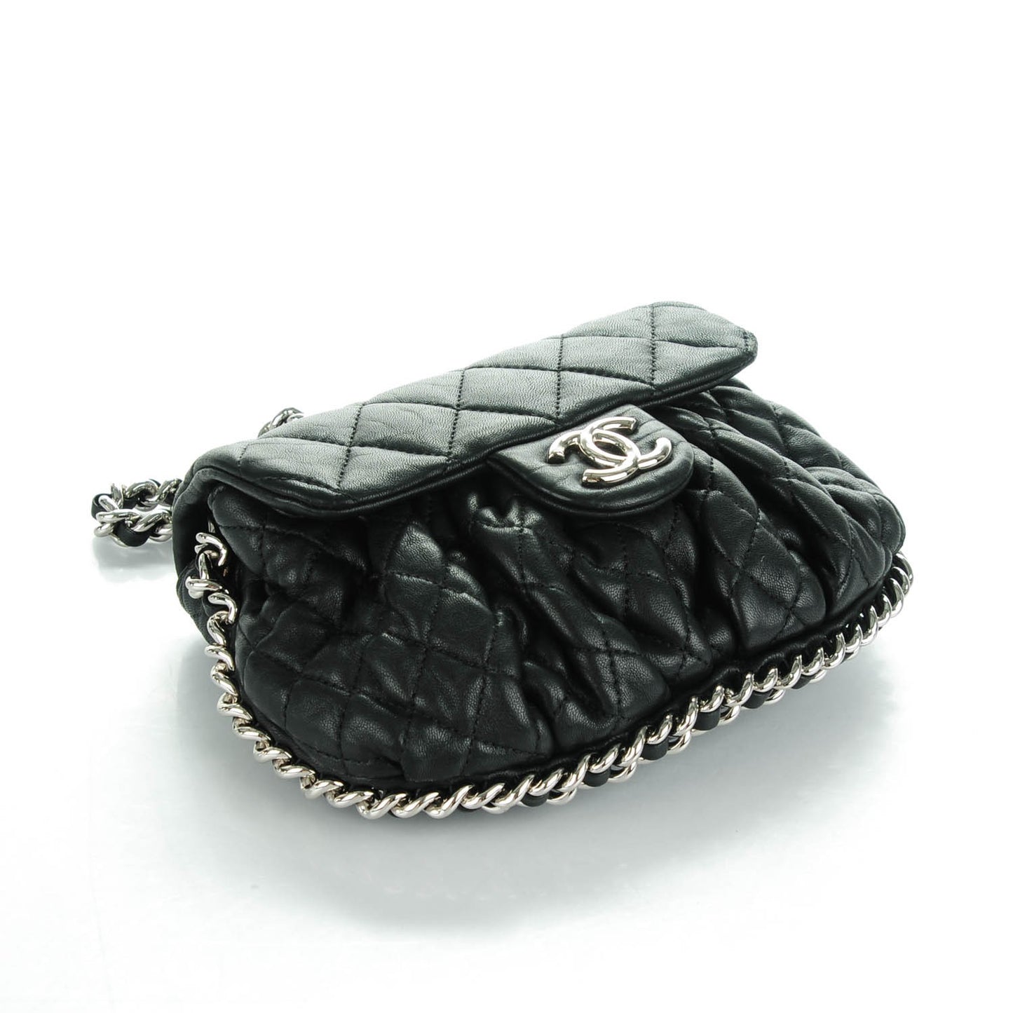 Washed Lambskin Quilted Mini Chain Around Flap Black