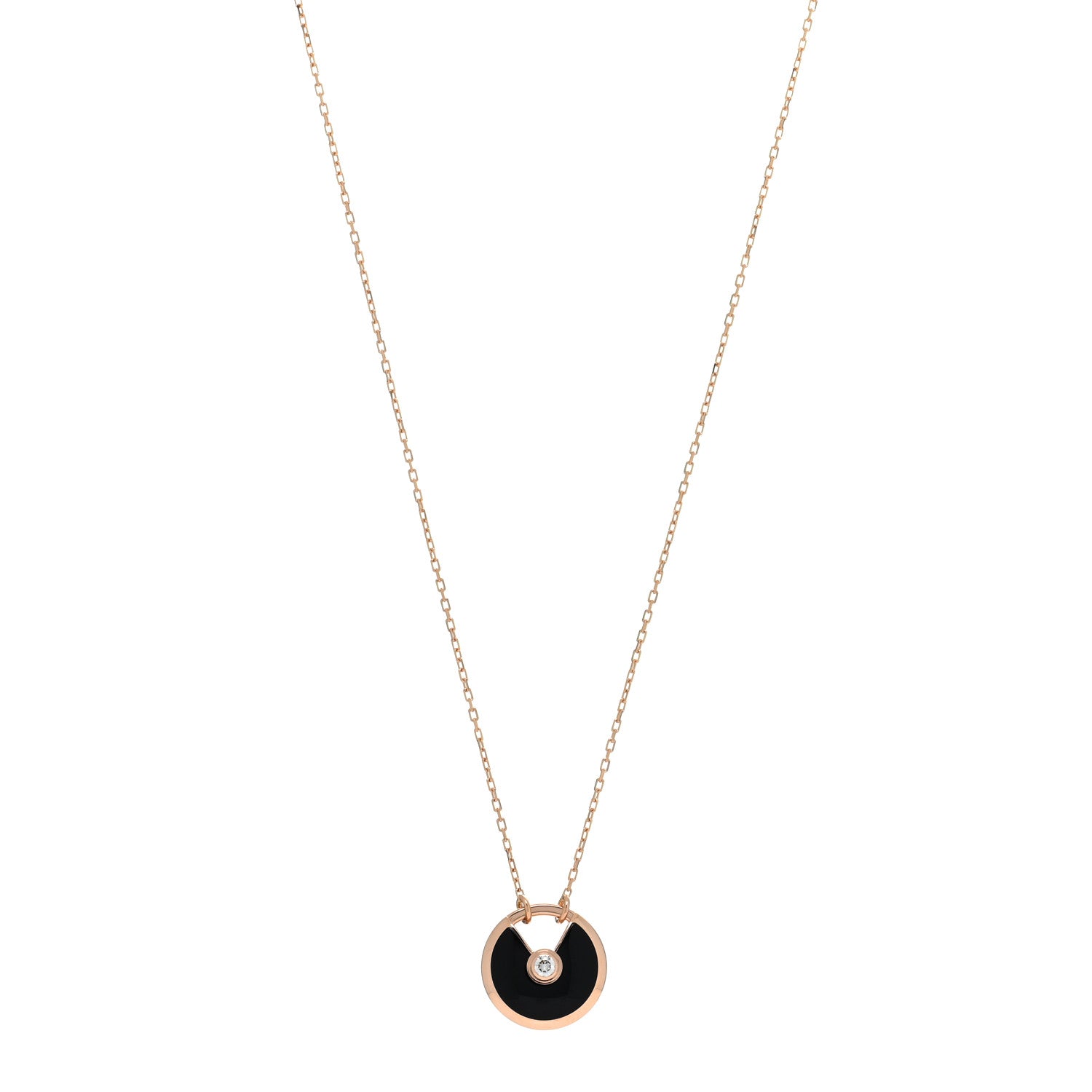 Cartier 18K Pink Gold Diamond Black Onyx SM Amulette de Cartier Pendant Necklace 1 of 4
