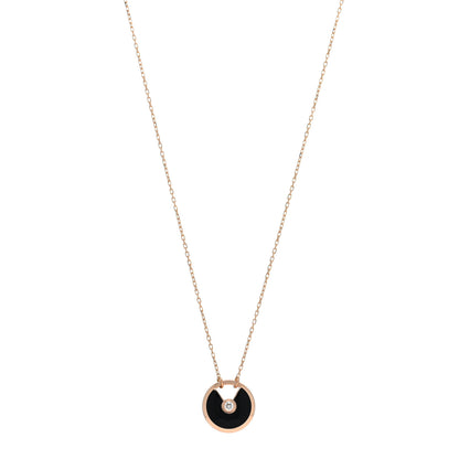 Cartier 18K Pink Gold Diamond Black Onyx SM Amulette de Cartier Pendant Necklace 1 of 4